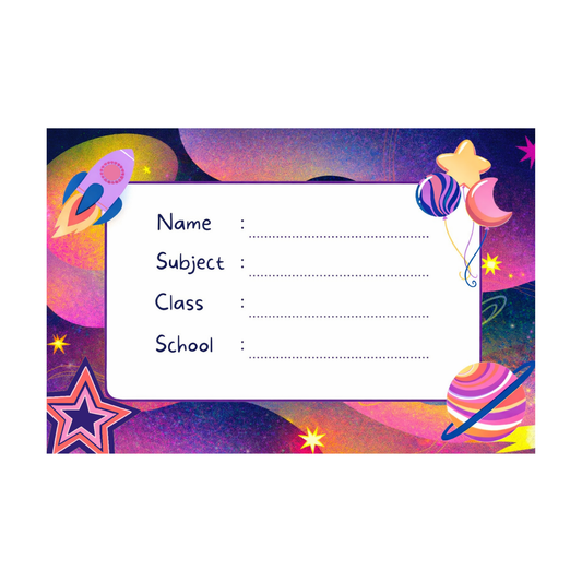 Smeeps Space Theme School Name Labels Sticker – 7.62 × 5.08 cm (3 × 2 Inch) Personalized Writable Notebook Labels for Kids | Galaxy Cartoon School Stickers Pack of 10