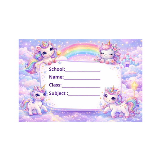 Smeeps Unicorn Rainbow School Name Labels Sticker – 7.62 × 5.08 cm (3 × 2 Inch) Personalized Writable Notebook Labels for Kids | Cute Fantasy Unicorn Design Pack of 10