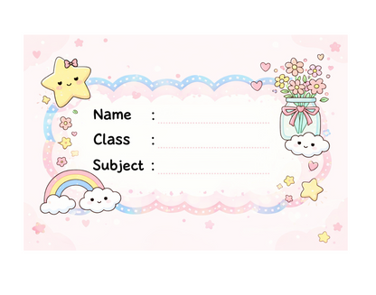 Smeeps Cute Pastel Rainbow School Name Labels Sticker – 7.62 × 5.08 cm (3 × 2 Inch) Personalized Writable Notebook Labels for Kids | Kawaii Cloud & Star Theme Sticker Pack of 10