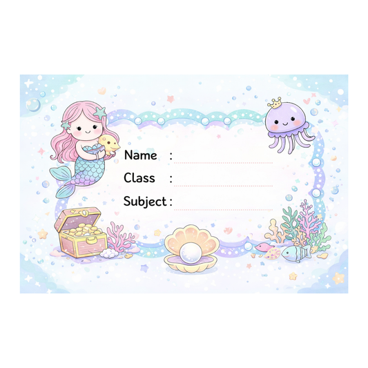 Smeeps Cute Mermaid School Name Labels Sticker – 7.62 × 5.08 cm (3 × 2 Inch) Personalized Writable Notebook Labels for Kids | Ocean Fantasy Theme Sticker Pack of 10