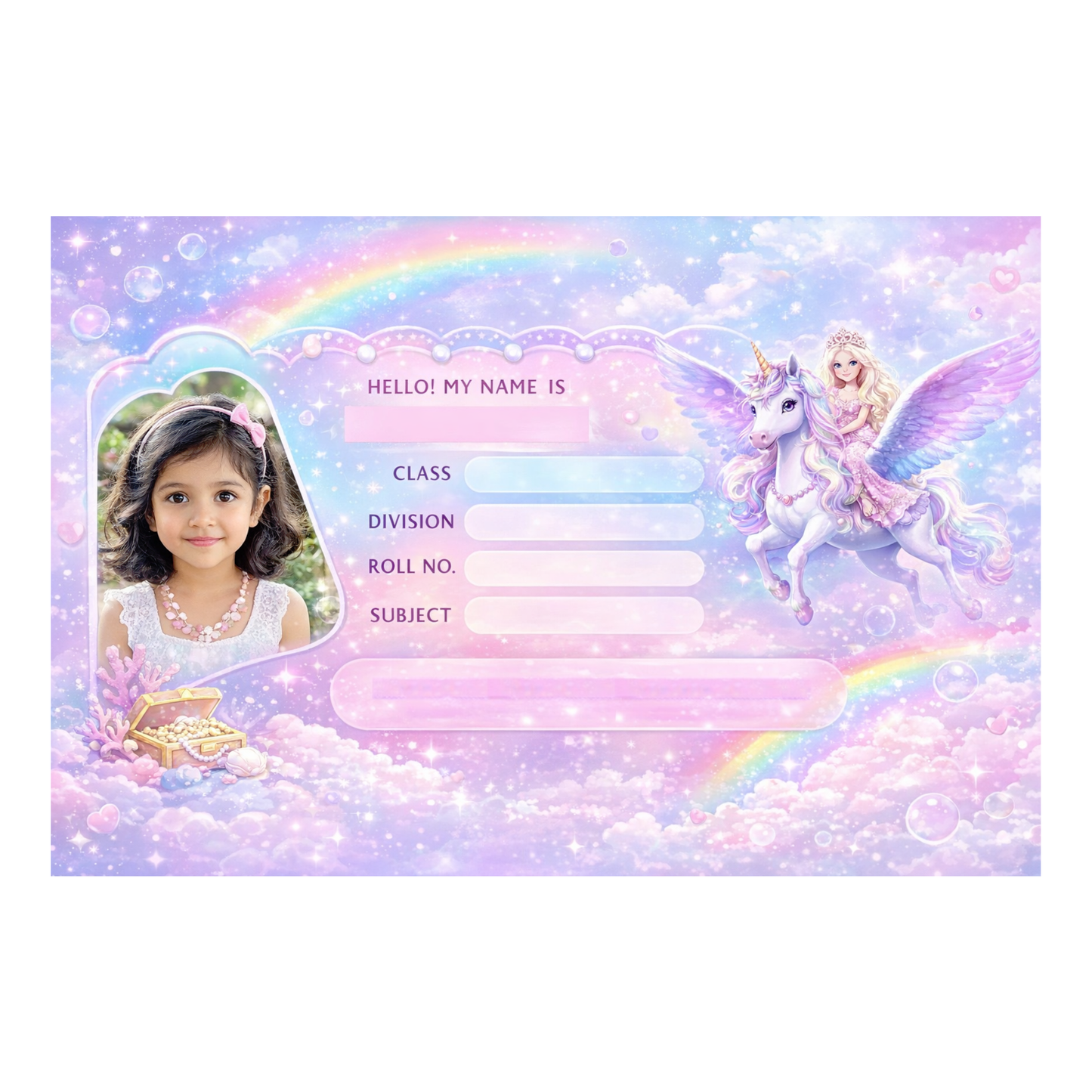 Smeeps Personalized Unicorn School Label Stickers – Pack of 10 | 3 x 2 Inch Custom Name Labels with Photo | Cute Fantasy Theme for Kids | Waterproof Premium Finish