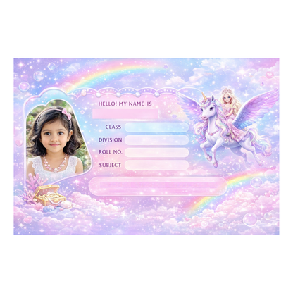 Smeeps Personalized Unicorn School Label Stickers – Pack of 10 | 3 x 2 Inch Custom Name Labels with Photo | Cute Fantasy Theme for Kids | Waterproof Premium Finish
