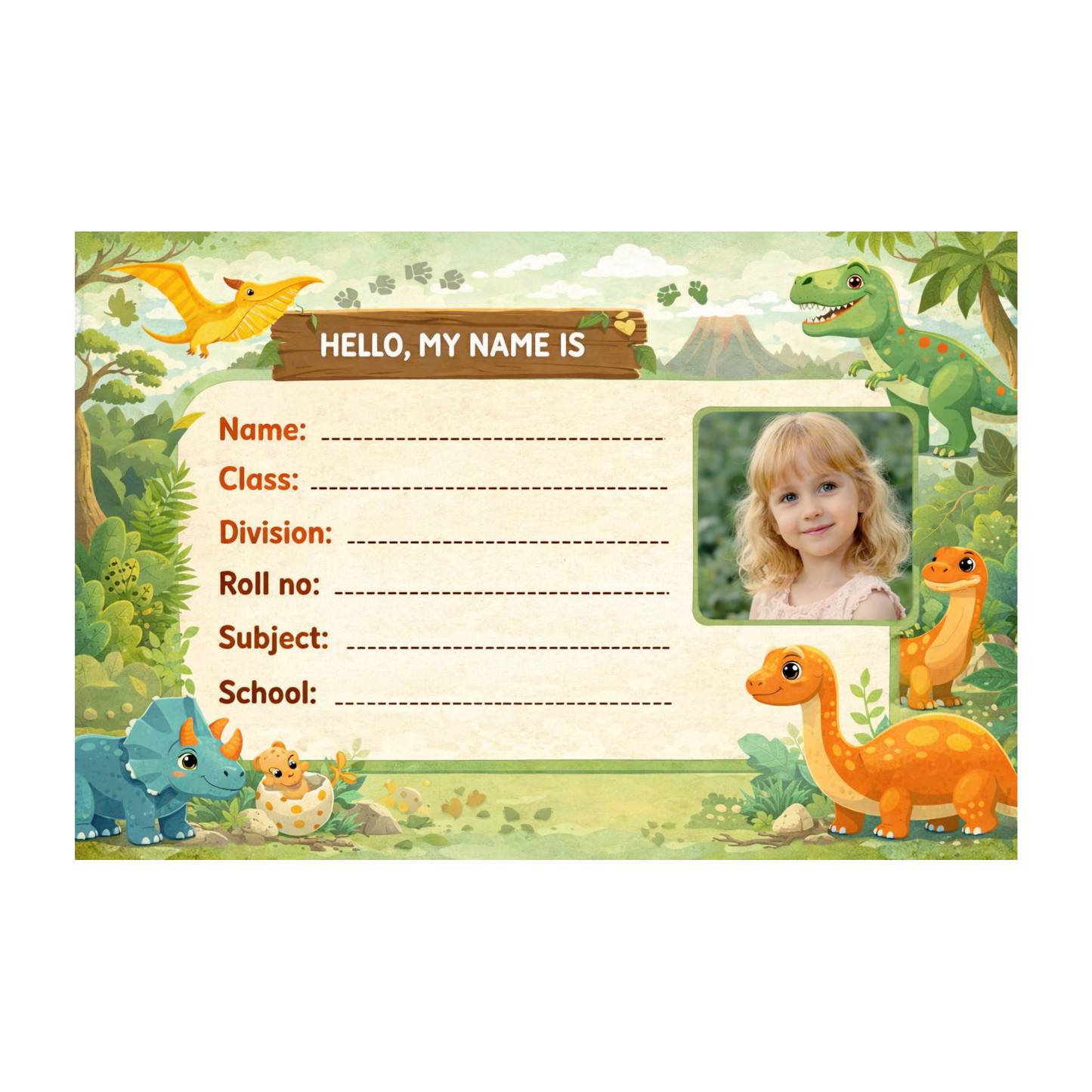 Smeeps Personalized Dinosaur School Label Stickers – Pack of 10 | 3 x 2 Inch Custom Name Labels with Photo | Cute Dino Jungle Theme | Waterproof Premium Finish