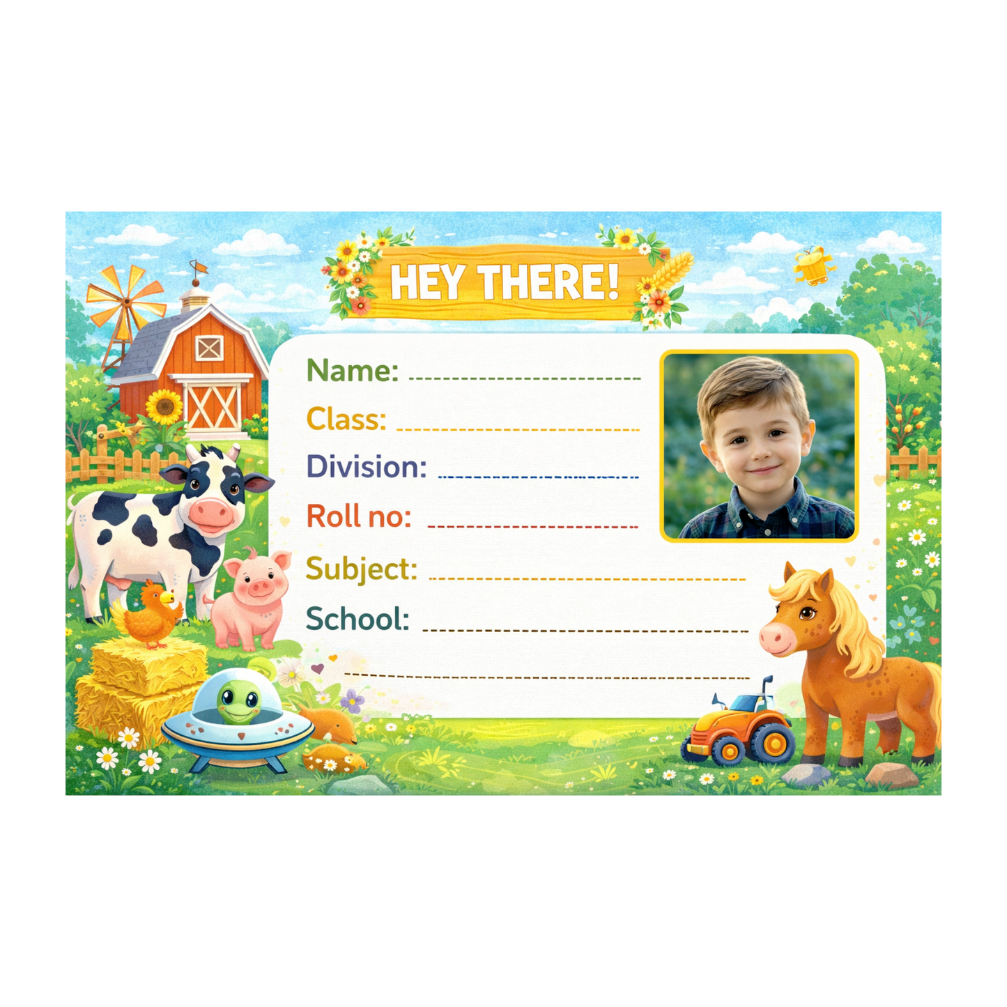 Smeeps Personalized Farm Animal School Label Stickers – Pack of 10 | 3 x 2 Inch Custom Name Labels with Photo | Cute Cow, Pig & Barn Theme | Waterproof Premium Finish