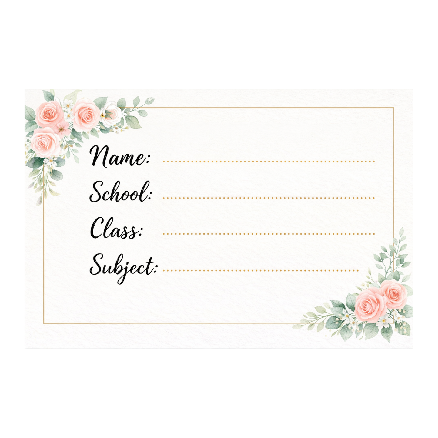 Smeeps Elegant Floral School Name Labels Sticker – 7.62 × 5.08 cm (3 × 2 Inch) Personalized Writable Notebook Labels for Students | Premium Rose Theme Sticker Pack of 10