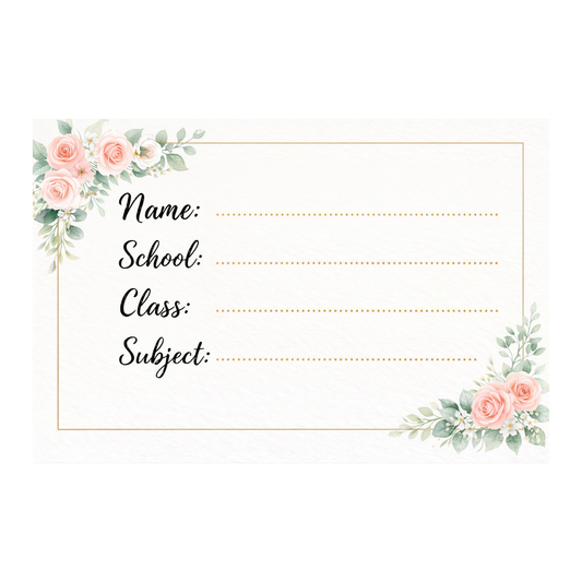 Smeeps Elegant Floral School Name Labels Sticker – 7.62 × 5.08 cm (3 × 2 Inch) Personalized Writable Notebook Labels for Students | Premium Rose Theme Sticker Pack of 10