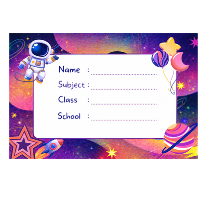 Smeeps Space Theme School Name Labels Sticker – 7.62 × 5.08 cm (3 × 2 Inch) Personalized Writable Notebook Labels for Kids | Astronaut Galaxy Theme Sticker Pack of 10