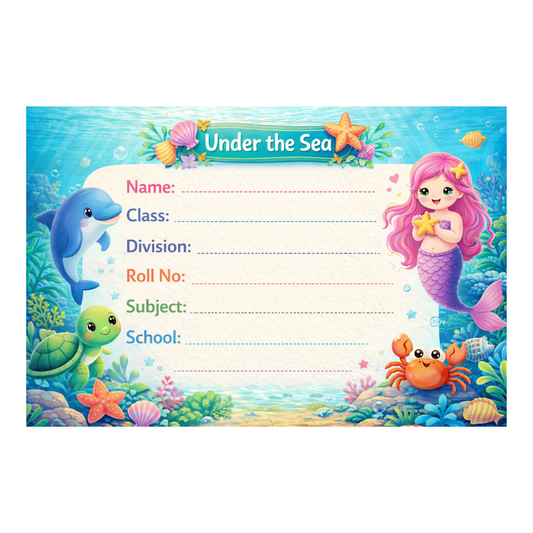 Smeeps Under The Sea Mermaid School Name Labels Sticker – 7.62 × 5.08 cm (3 × 2 Inch) Personalized Writable Notebook Labels for Kids | Cute Ocean Theme Sticker Pack of 10