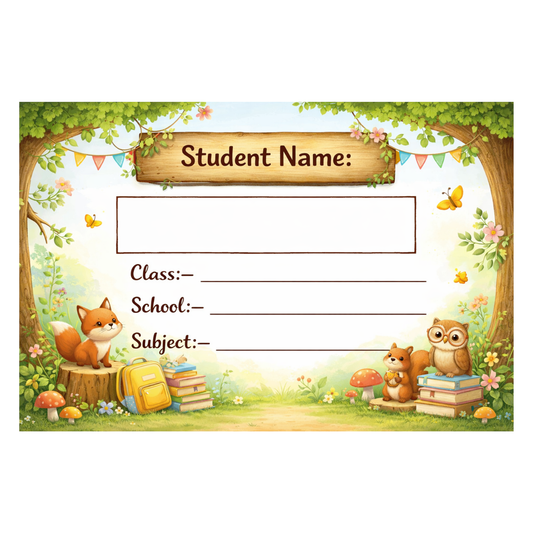 Smeeps Woodland Animals School Name Labels Sticker – 7.62 × 5.08 cm (3 × 2 Inch) Personalized Writable Notebook Labels for Kids | Cute Forest Theme Sticker Pack of 10