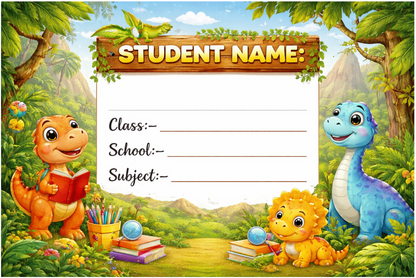 Smeeps Dinosaur Jungle School Name Labels Sticker – 7.62 × 5.08 cm (3 × 2 Inch) Personalized Writable Notebook Labels for Kids | Cute Dino Theme Sticker Pack of 10