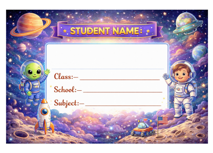 Smeeps Space Astronaut School Name Labels Sticker – 7.62 × 5.08 cm (3 × 2 Inch) Personalized Writable Notebook Labels for Kids | Galaxy Space Theme Sticker Pack of 10
