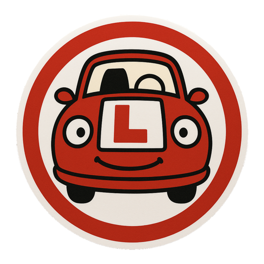 Smeeps Learner Driver Sticker – Smiling Red Car with L Plate – 13.97 x 13.97 cm | Fun & Safe Design for New Drivers