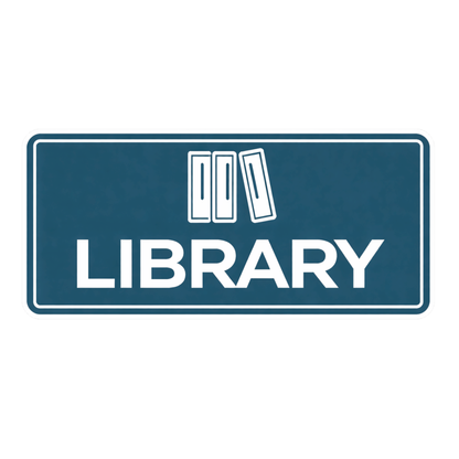 Smeeps Library Sign Sticker – 16.51 × 7.62 cm (6.5 × 3 Inch) Premium Vinyl Decal | Minimal Blue Library Board Design | Waterproof UV Resistant Wash Proof | Pack of 1