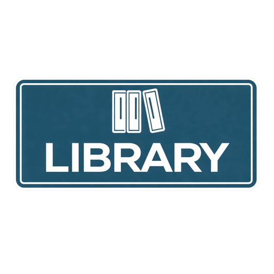 Smeeps Library Sign Sticker – 16.51 × 7.62 cm (6.5 × 3 Inch) Premium Vinyl Decal | Minimal Blue Library Board Design | Waterproof UV Resistant Wash Proof | Pack of 1