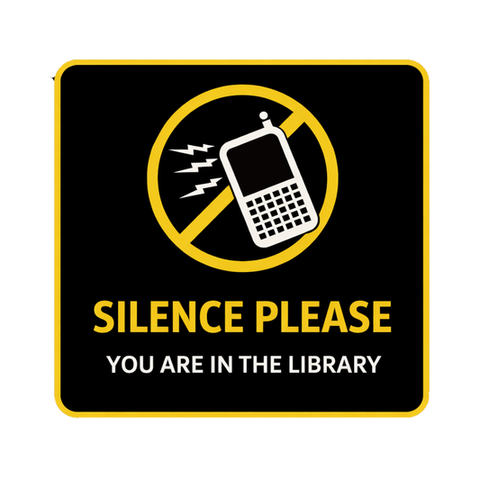 Smeeps Silence Please Library Sticker – 14.48 × 13.97 cm (5.7 × 5.5 Inch) Premium Vinyl Decal | No Mobile Phone Noise Library Sign | Waterproof UV Resistant Wash Proof | Pack of 1