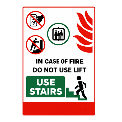 Smeeps In Case of Fire Do Not Use Lift – Use Stairs Sticker – 10.16 × 15.24 cm (4 × 6 Inch) Premium Vinyl Safety Sign | Fire Emergency Lift Warning Sticker | Waterproof UV Resistant Wash Proof | Pack of 1