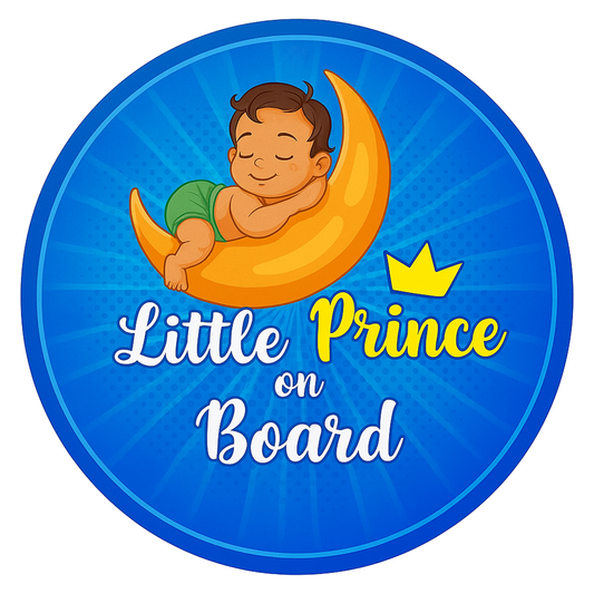 Smeeps Little Prince On Board Sticker – 15.24 cm Round | Cute Sleeping Baby Boy on Moon Design | Blue Waterproof Car Safety Sign
