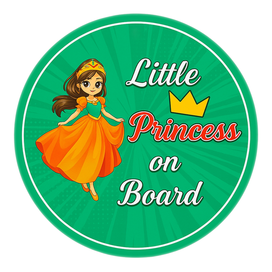 Smeeps Little Princess On Board Sticker – 15.24 cm Round | Cute Cartoon Princess with Crown & Dress | Green Car Safety Sign for Kids
