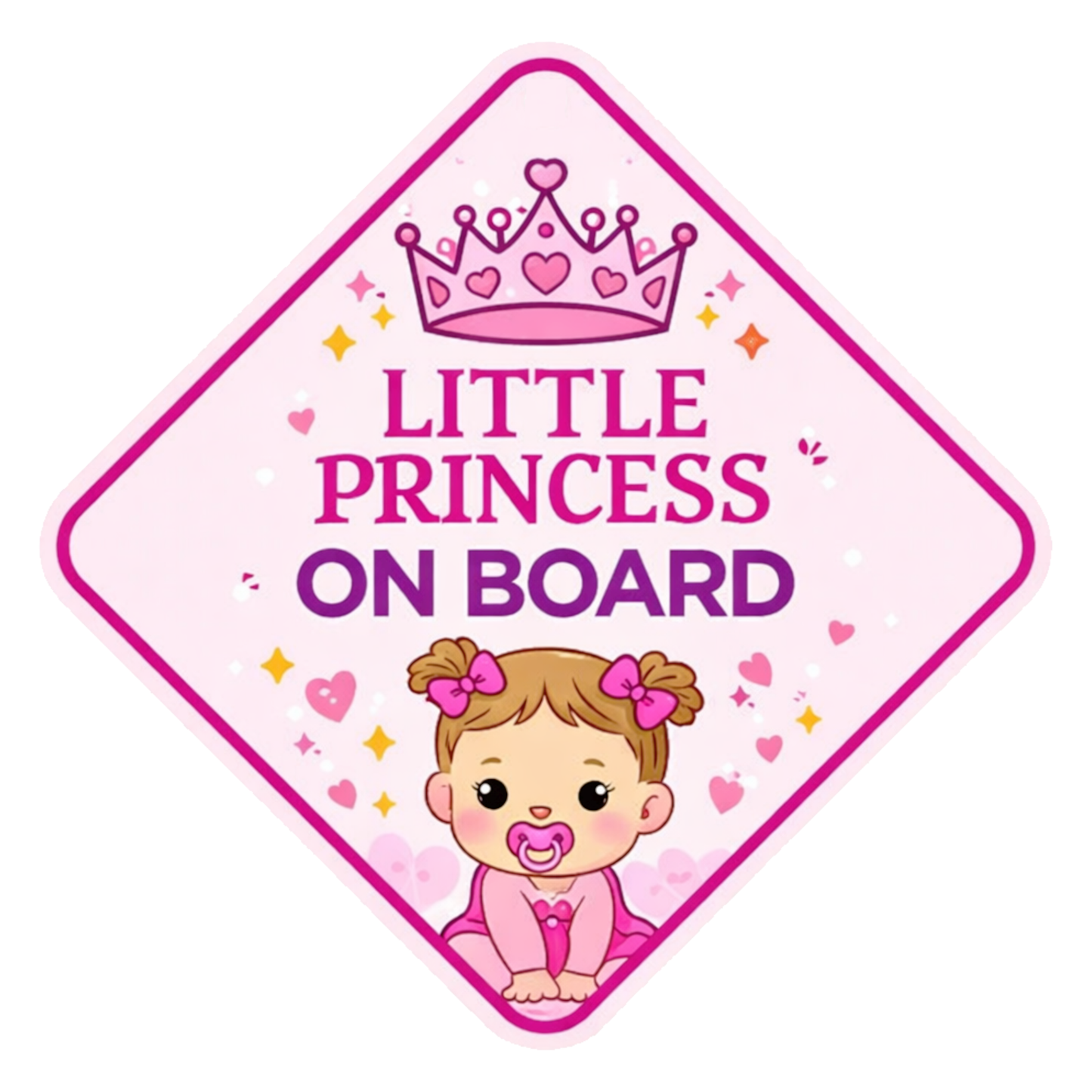 Smeeps Little Princess On Board Car Sticker – 14 × 14 cm (5.5 × 5.5 Inch) Cute Baby Girl Diamond Safety Vinyl Decal for Car | Waterproof UV Resistant Washable Sticker