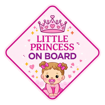 Smeeps Little Princess On Board Car Sticker – 14 × 14 cm (5.5 × 5.5 Inch) Cute Baby Girl Diamond Safety Vinyl Decal for Car | Waterproof UV Resistant Washable Sticker