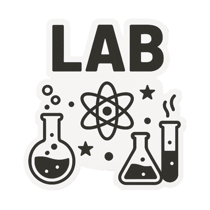 Smeeps Lab Science Sticker – 10.16 x 9.4 cm Chemistry & Biology Vinyl Decal | Beakers, Flasks & Atomic Design | Waterproof Classroom & Laptop Sticker