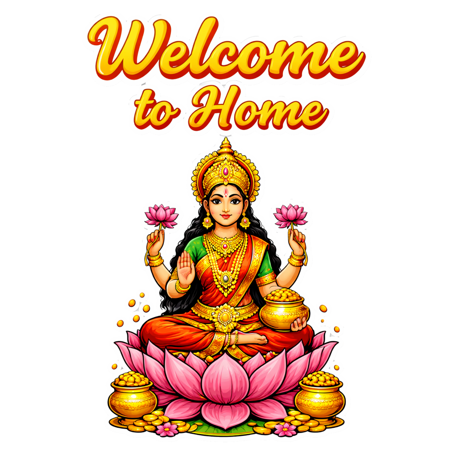 Smeeps Welcome to Home Goddess Lakshmi Door & Wall Sticker – 13.97 × 9.14 cm (5.5 × 3.6 Inch) Auspicious Religious Vinyl Decal for Home Entrance | Waterproof UV Resistant Wall Sticker