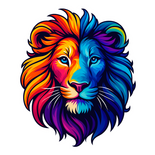 Smeeps Colourful Lion Head Sticker – 13.97 x 11.69 cm Car & Bike Vinyl Decal | Vibrant Multicolor Art Design | Waterproof & Fade-Resistant