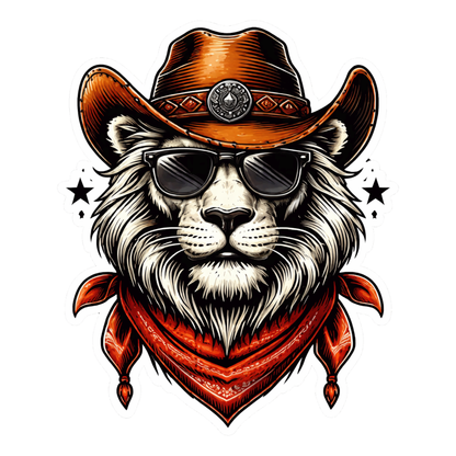 Smeeps Cowboy Lion Vinyl Sticker – 10.16 × 8.13 cm (4 × 3.2 Inch) Waterproof Lion Head Decal with Sunglasses & Cowboy Hat | Premium UV Resistant Sticker for Car, Bike, Laptop & Helmet | Pack of 1