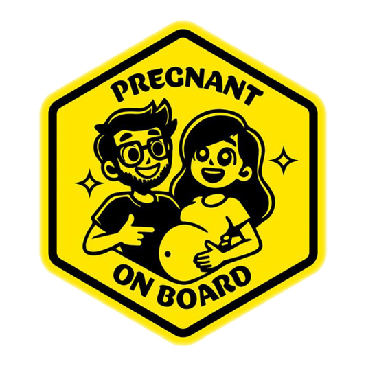 Smeeps “Pregnant On Board” Cartoon Couple Sticker – 11 x 12.5 cm | Fun Maternity Car Sign | Bright Yellow Waterproof Vinyl