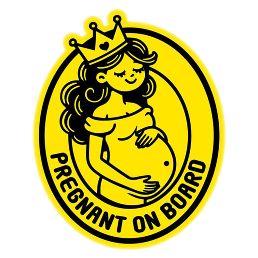 Smeeps Pregnant On Board Sticker – 10 x 12.5 cm Oval Crown Design | Cute Cartoon Mom-to-Be Alert for Cars | Bright Yellow, Waterproof, Durable