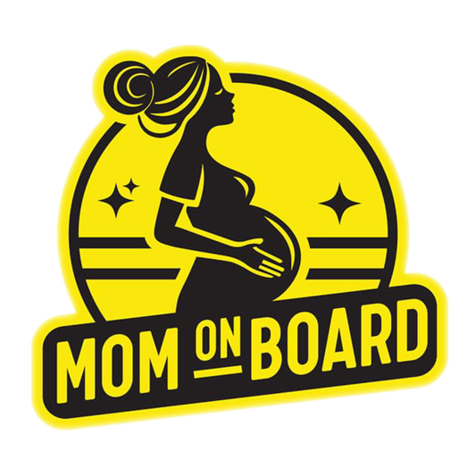 Mom On Board Sticker – 13 x 12 cm Bold Silhouette Design | Bright Yellow Vinyl Car Safety Decal | Waterproof & Fade Resistant