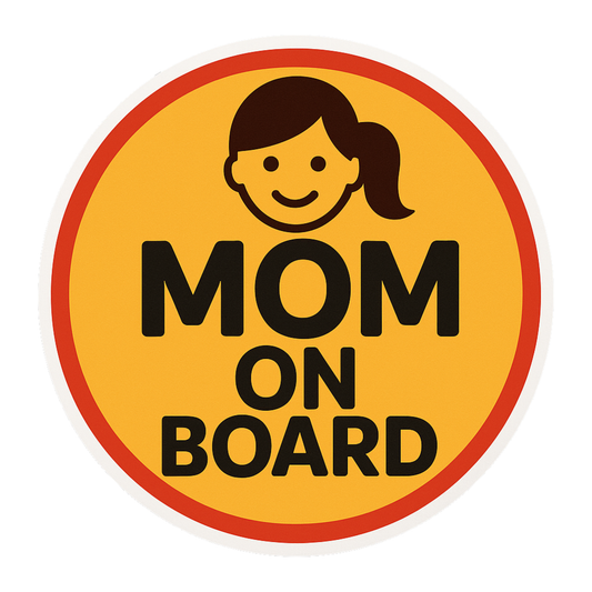 Smeeps “Mom On Board” Car Sticker – Cute Yellow Design with Red Border – 13.97 x 13.97 cm | Safety Awareness for Mothers, Waterproof & Durable