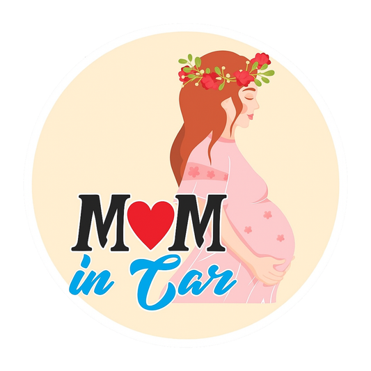 Smeeps Mom in Car Sticker – 14 x 14 cm | Maternity Safety Vinyl Car Decal (Round Floral Theme)
