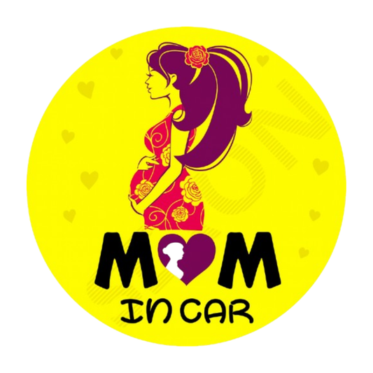 Smeeps Mom in Car Sticker – 14 x 14 cm Round Design with Stylish Pregnant Woman Art | Bright Yellow Safety Decal | Waterproof & Fade Resistant Car Sticker