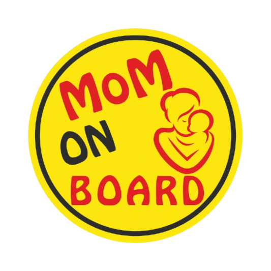 Smeeps Mom on Board Sticker – 14 x 14 cm Round Yellow Safety Decal with Mother & Child Icon | Waterproof & Fade Resistant for Car Use