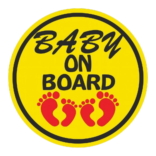 Smeeps Baby On Board Sticker – 14 x 14 cm Round Design with Red Baby Footprints | Bright Yellow Car Safety Sign | Waterproof & Fade Resistant Vinyl
