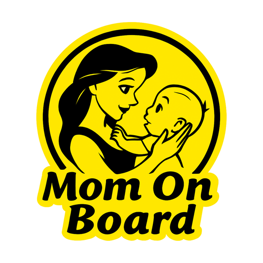 Smeeps Mom on Board Car Sticker – 14 x 12.7 cm Yellow & Black Safety Alert Decal for Cars