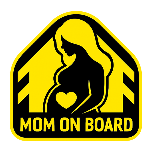 Smeeps Mom On Board Sticker – 14 x 12.7 cm Car & Bike Safety Vinyl Decal | High-Visibility Yellow Design | Waterproof & Durable