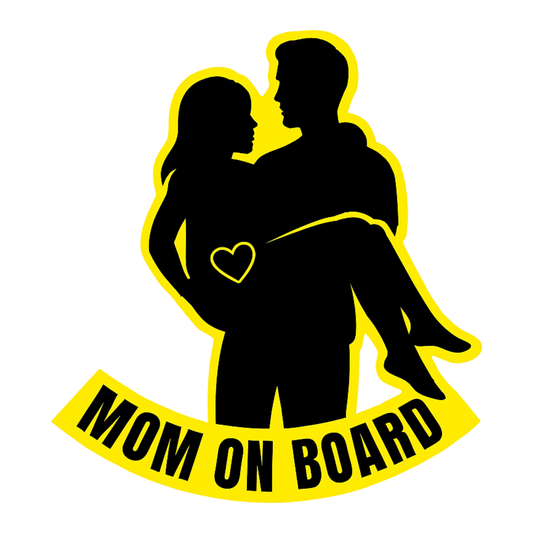 Smeeps Mom On Board Couple Sticker – 14.8 x 14 cm Car & Bike Vinyl Decal | Safety Alert Sign | Waterproof & UV-Resistant Design