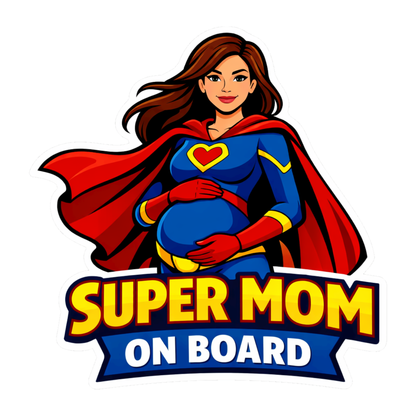 Smeeps Super Mom On Board Car Sticker – 15.24 × 15.24 cm (6 × 6 Inch) Waterproof Pregnancy Safety Vinyl Sticker | UV Resistant Maternity Car Decal for Cars, SUVs & Hatchbacks | Pack of 1