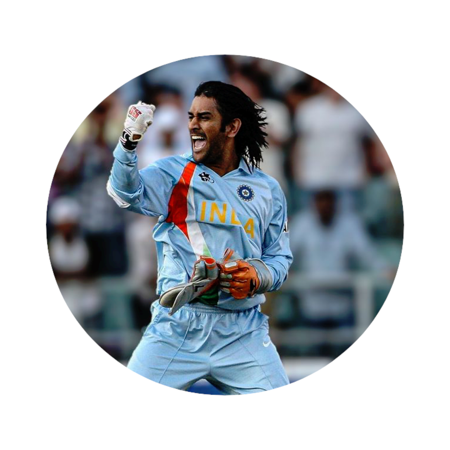 Smeeps MS Dhoni Celebration Sticker – 10.6 × 10.6 cm (4.2 × 4.2 Inch) Round Car & Bike Vinyl Decal | Team India Wicketkeeper Action Design | Waterproof UV Resistant