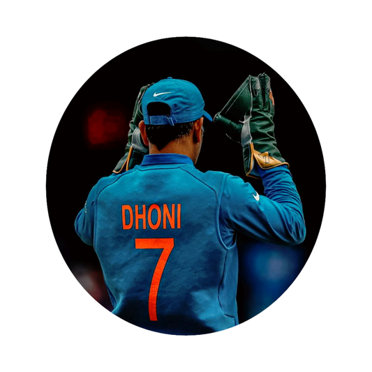 Smeeps MS Dhoni Celebration Sticker – 10.6 × 10.6 cm (4.2 × 4.2 Inch) Round Car & Bike Vinyl Decal | Team India Iconic Jersey Design | Waterproof UV Resistant