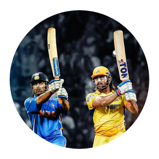 Smeeps MS Dhoni & Sachin Tendulkar Cricket Legends Sticker – 10.16 × 10.16 cm (4 × 4 Inch) Round Car & Bike Vinyl Decal | Iconic Bat Raise Celebration Design | Waterproof UV Resistant