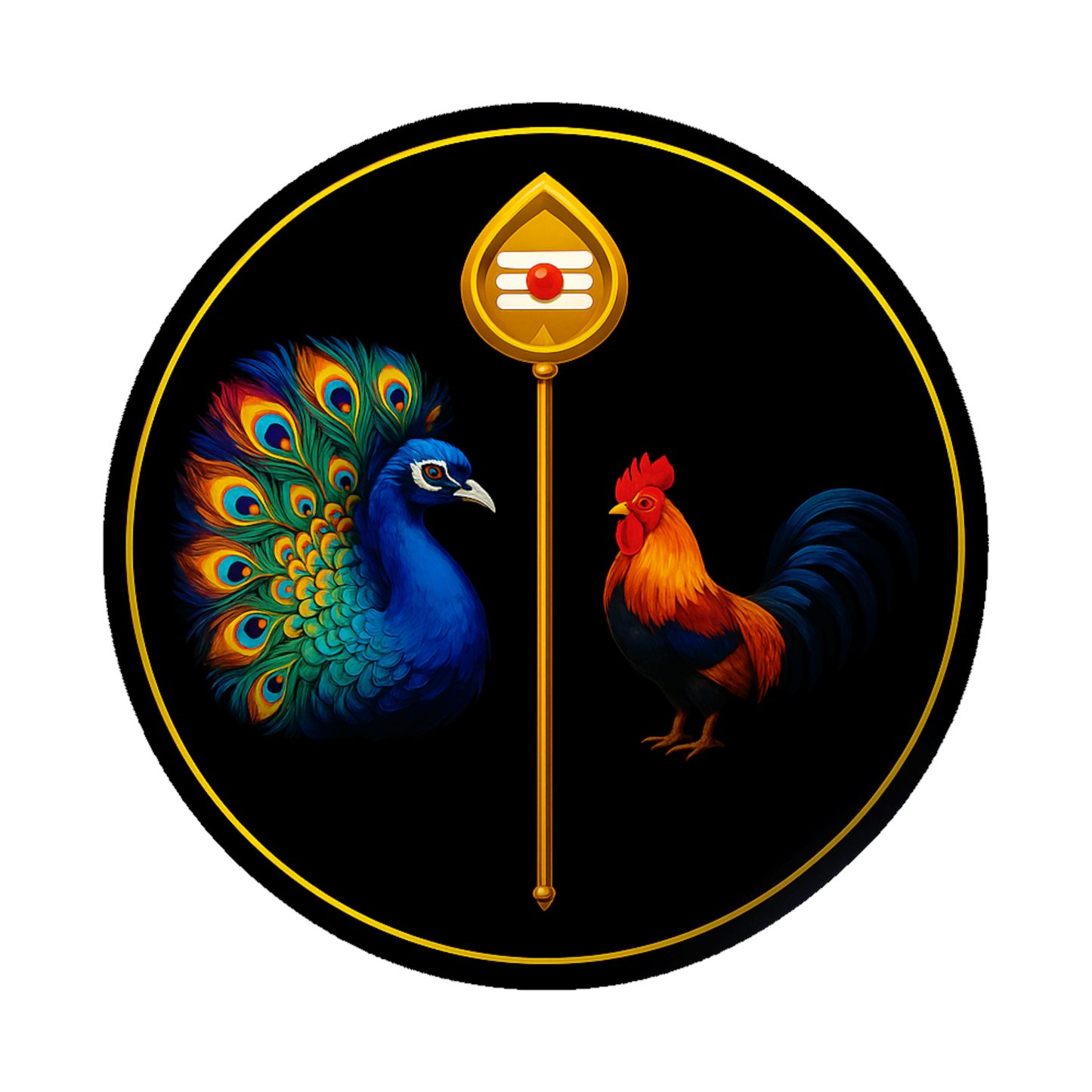 Smeeps Murugan Vel & Peacock Sticker – 7.62 x 7.62 cm Car & Bike Vinyl Decal | Devotional Round Design | Waterproof & UV-Resistant