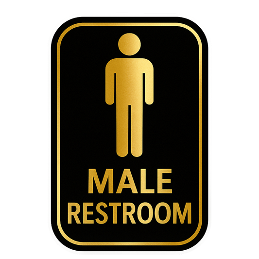 Smeeps Male Restroom Sticker – 10.16 x 15.24 cm Gold & Black Door Sign | Waterproof, Durable & Easy Peel Application