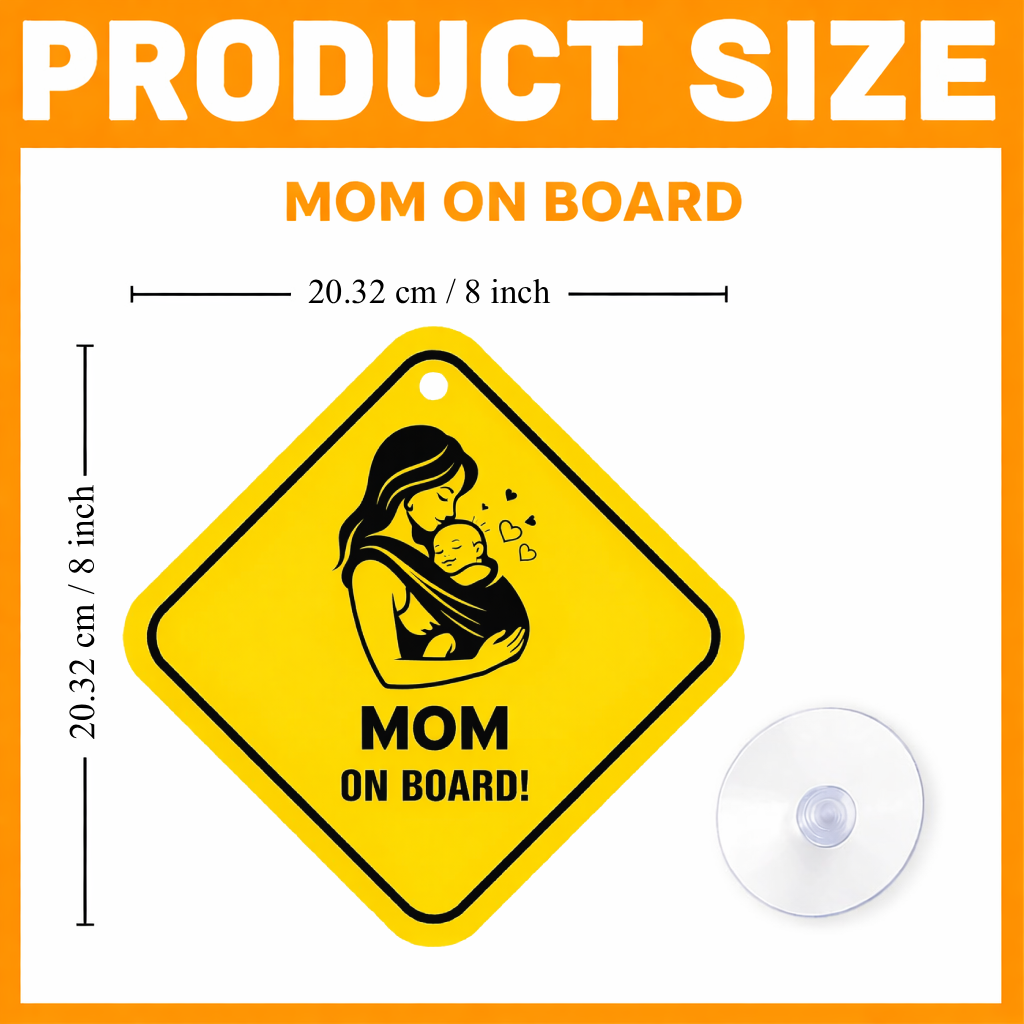 Smeeps Mom On Board Hanging Sign – 20.32 × 20.32 cm (8 × 8 Inch) Mother Carrying Baby Waterproof Car Hanging Board with Suction Cup | Baby Safety Vehicle Warning Sign Pack of 1