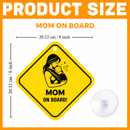 Smeeps Mom On Board Hanging Sign – 20.32 × 20.32 cm (8 × 8 Inch) Mother Carrying Baby Waterproof Car Hanging Board with Suction Cup | Baby Safety Vehicle Warning Sign Pack of 1