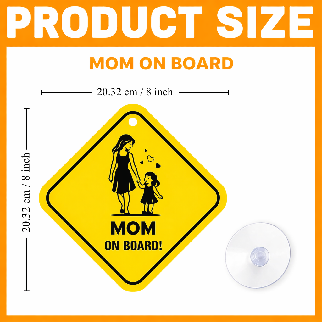 Smeeps Mom On Board Hanging Sign – 20.32 × 20.32 cm (8 × 8 Inch) Mom & Daughter Waterproof Car Hanging Board with Suction Cup | Family Safety Vehicle Warning Sign Pack of 1
