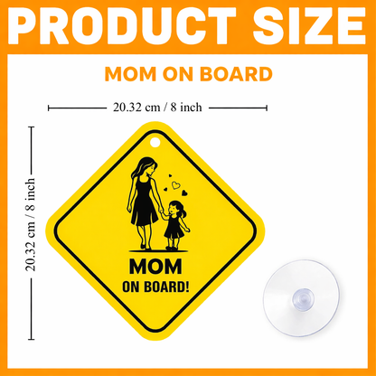Smeeps Mom On Board Hanging Sign – 20.32 × 20.32 cm (8 × 8 Inch) Mom & Daughter Waterproof Car Hanging Board with Suction Cup | Family Safety Vehicle Warning Sign Pack of 1