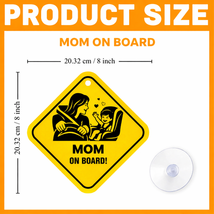 Smeeps Mom On Board Hanging Sign – 20.32 × 20.32 cm (8 × 8 Inch) Mom Driving with Baby Waterproof Car Hanging Board with Suction Cup | Cute Family Safety Vehicle Sign Pack of 1